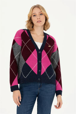 Женский темно-синий трикотажный кардиган с v-образным вырезом Неожиданная скидка в корзине