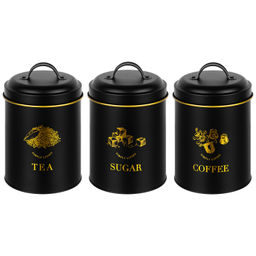 Набор банок д/сыпучих продуктов 3 пр. 1,1 л 11,7*11,7*17 см "Tea, coffee, sugar" + крышки с ручк