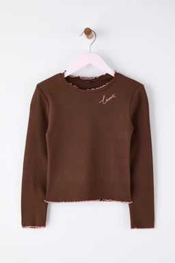 Ekru-Visne K?rm?z? 100% Pamuk 2li Nak?sl? Regular Fitilli Orme K?z Cocuk T-Shirt TKDAW26TS00011 - Trendyolmilla фото 10