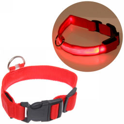 Ошейник с подсветкой и кольцом для жетона для средних пород собак "Бро видно", цвет красный, размер M - 2,5*50см (лейбл)