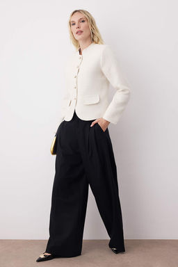 Ekru Dugmeli Dokuma Tuvit Ceket TWOAW26CE00028 - Trendyolmilla фото 2