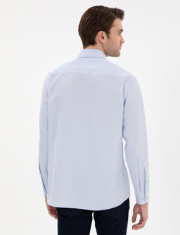 A__k Mavi Slim Fit Oxford G_mlek Uzunkol