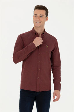 Мужская бордово-красная базовая рубашка с длинным рукавом