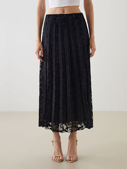 Beli Lastikli Desenli Pileli Etek