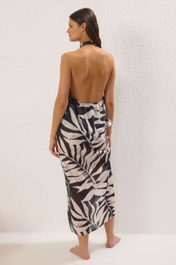 Tropikal Desenli Dokuma Y?rtmacl? Maxi Plaj Elbise TBESS25EL00107 - Trendyolmilla фото 5