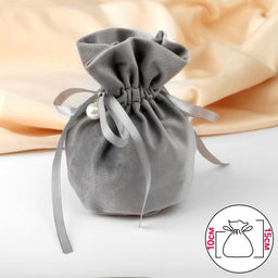 Цена за 25 шт. Мешочек бархатный с бусиной, 13×9 см, фасовка 25 шт., серый