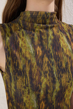 TRENDYOLMILLA Antrasit Dokulu Dik Yaka S?f?r Kol Esnek Orme Midi Kalem Elbise TWOSS24EL00678 фото 4