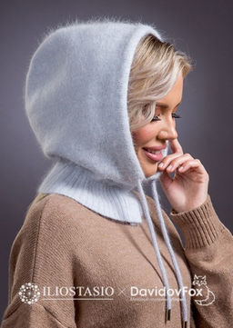 Капор ангора серо-голубой