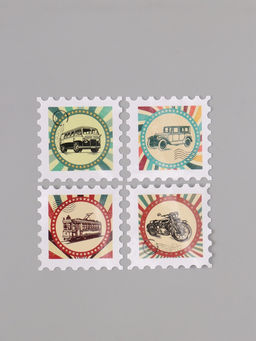 Цена за 2 шт. Наклейка бумага Марки. Ретро транспорт, 3?3 см, 200 шт. в рулоне