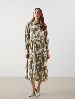 G?mlek Yaka Desenli Elbise