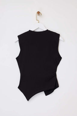 Siyah Fitted/Vucuda Oturan Kolsuz Pamuklu Esnek Orme Bluz TWOSS26BZ00081