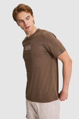 Erkek Kahverengi Regular Fit Bisiklet Yaka Ti__rt