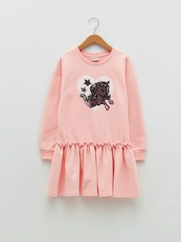 Bisiklet Yaka ?ift Y?nl? Payetli Uzun Kollu K?z ?ocuk Elbise