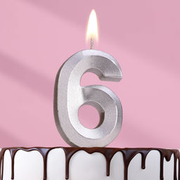 Цена за 3 шт. Свеча в торт «Цифра 6», серебряная, 6.5 см