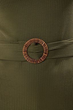 Trendyolmilla Haki Dik Yaka Kemerli Regular/Normal Kal?p Orme Bluz TWOSS25BZ00139  фото 4