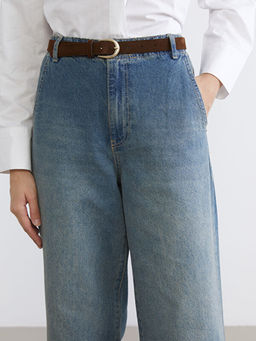 Beli Kemerli Wideleg Kad?n Jean Pantolon