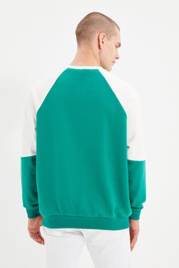 Zumrut Yesili Oversize/Genis Kesim Kol Panelli Bask?l? Sweatshirt TMNAW22SW1214 - Trendyolmilla фото 5