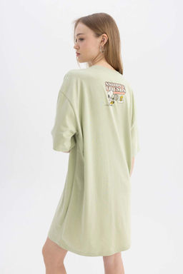 Мини-платье-футболка Cool Snoopy из чесаного хлопка с короткими рукавами - Defacto фото 4