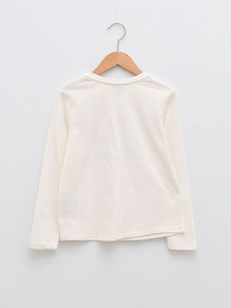 Bisiklet Yaka Bask?l? Uzun Kollu Pamuklu K?z ?ocuk Ti??rt - Waikiki фото 2