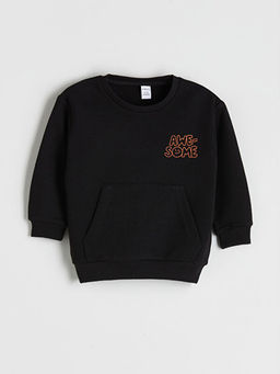 Bisiklet Yaka Bask?l? Erkek ?ocuk Sweatshirt