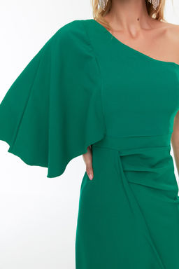 TRENDYOLMILLA Zumrut Yesili Pili Detayl? Dokuma Uzun S?k Abiye Elbise TPRSS20AE0049 фото 4
