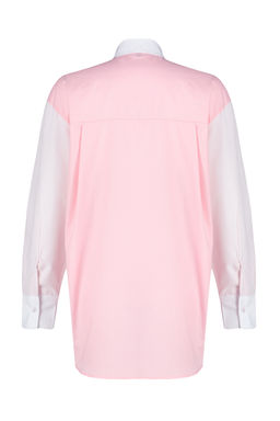 TRENDYOLMILLA Mavi Renk Bloklu Oversize Genis Kal?p Dokuma Gomlek TWOSS24GO00136  фото 8
