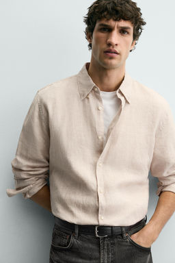 Рубашка Zara CAMISA REGULAR FIT из льна светло-бежевая