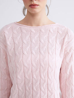 Kay?k Yaka Kendinden Desenli Kad?n Triko Kazak