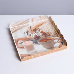 Цена за 5 шт. Коробка для печенья, кондитерская упаковка с PVC крышкой, «Уютный вечер», 21 х 21 х 3 см