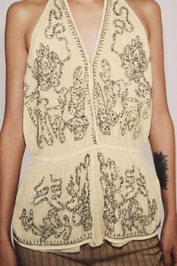 TOP HALTER BORDADOS ZW COLLECTION LIMITED EDITION / Beige