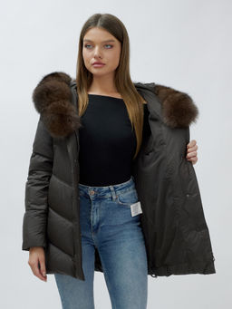 с МЕХОМ ПЕСЕЦ ПРЕМИУМ класса Полупальто зимние темно-коричневого цвета - Mtforce фото 6