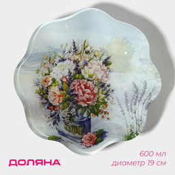 Салатник Доляна «Весенний роман», 600 мл, 19×3.7 см, стекло, голубой