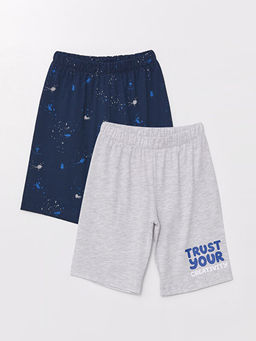 Beli Lastikli Bask?l? Erkek ?ocuk Pijama ?ort 2li