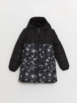 Kap??onlu Bask?l? Erkek ?ocuk Mont