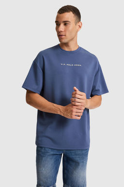Erkek _ndigo Oversize Bisiklet Yaka Ti__rt