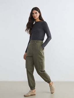Beli Lastikli Gabardin Kad?n Jogger Pantolon