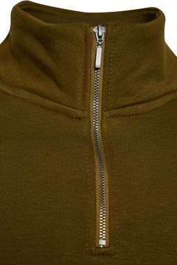 Yesil Regular/Normal Kesim Dik Yaka Fermuarl? Pamuklu Basic Ici Polarl? Sweatshirt TMNAW24SW00041