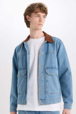Slim Fit Dar Kesim Kontrast Yakal? Mevsimlik Jean Ceket