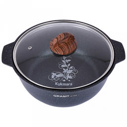 Кастрюля с антипригарным покрытием 4л, д29см "Granit Ultra", h11см, стеклянная жаропрочная крышка, ручка из термостойкого пластика, голубой гранит (Россия) - можно использовать металлические кухонные принадлежности