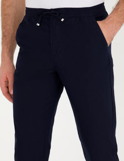 Темно-синие брюки из льняной ткани морковного кроя - Cacharel фото 5