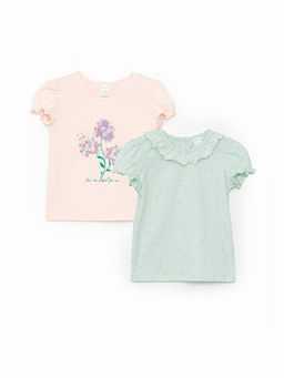 Bisiklet Yaka K?sa Kollu K?z Bebek Ti??rt 2li