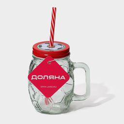 Кружка Доляна Мяч, 500 мл, с крышкой и трубочкой, стекло, МИКС фото 11