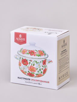 КАСТРЮЛЯ AGNESS ЭМАЛИРОВАННАЯ С ЭМАЛ.КРЫШКОЙ СЕРИЯ МАКИ, 2.0 Л, 18*11 СМ  фото 5