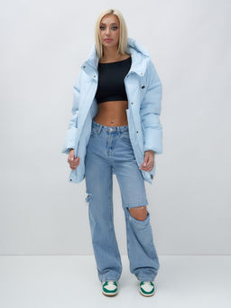 Куртка летучая мышь женская с капюшоном зимняя голубого цвета 9617Gl - Mtforce фото 14