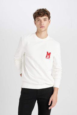 Белый новый плотный свитшот обычного кроя с круглым вырезом и принтом - Defacto фото 4