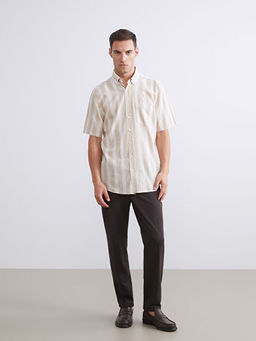 Regular Fit K?sa Kollu ?izgili Erkek G?mlek