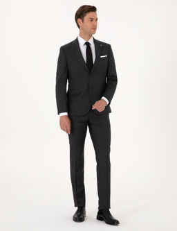 Antrasit Slim Fit %100 Y_n _izgili Tak_m Elbise