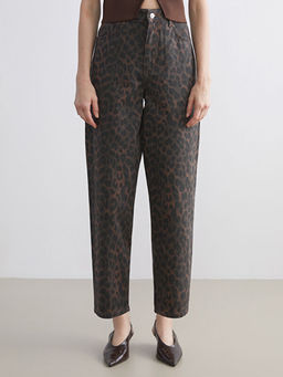 Baggy Fit Leopar Desenli Kad?n Jean Pantolon