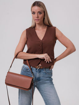 Сумка кожаная багет Deboro 30138 коричневый камень