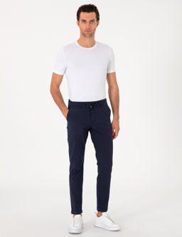 Koyu Lacivert Slim Fit Gofreli Beli Ba_c_kl_ Spor Pantolon
